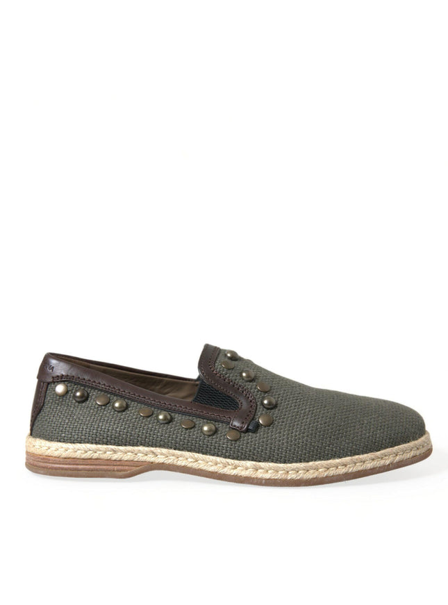 Dolce & Gabbana Gray Linen Leather Studded Loafers Shoes - Ellie Belle
