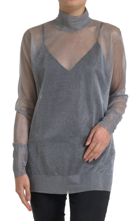 Dolce & Gabbana Gray Mesh Turtleneck Long Sleeve Blouse Top - Ellie Belle