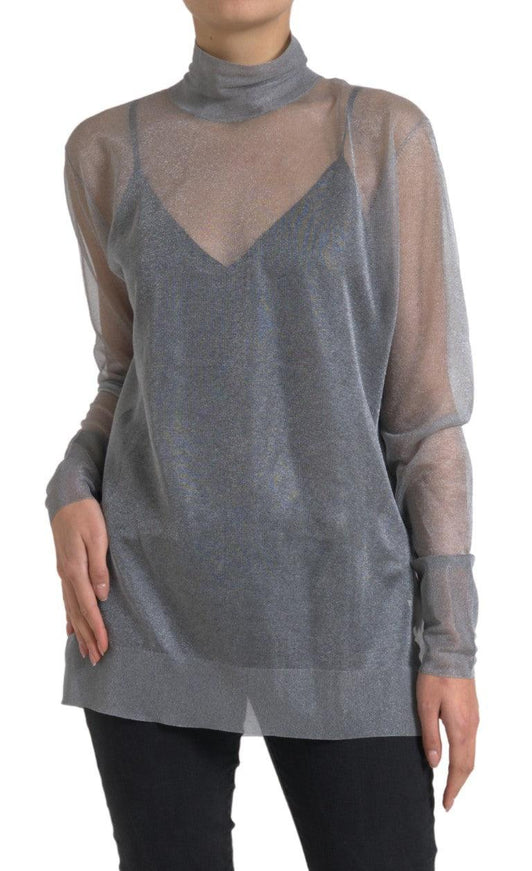 Dolce & Gabbana Gray Mesh Turtleneck Long Sleeve Blouse Top - Ellie Belle