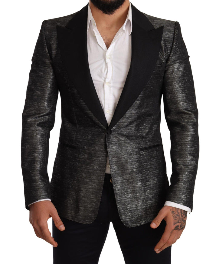 Dolce & Gabbana Gray Metallic Black Slim Tuxedo Blazer - Ellie Belle