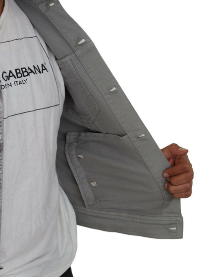 Dolce & Gabbana Gray Metallic Cotton Men Long Sleeves Jacket - Ellie Belle