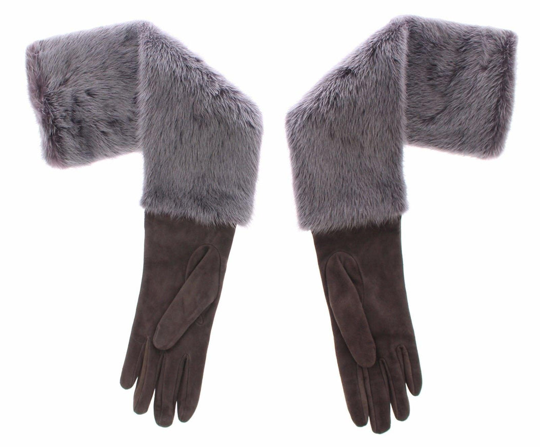 Dolce & Gabbana Gray Mink Fur Lambskin Suede Leather Gloves - Ellie Belle