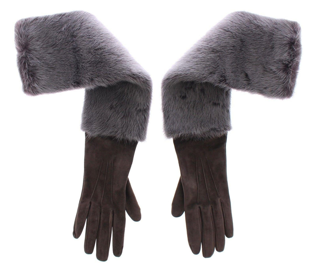 Dolce & Gabbana Gray Mink Fur Lambskin Suede Leather Gloves - Ellie Belle