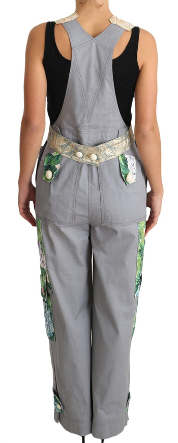 Dolce & Gabbana Gray Overall Jeans Gray Denim Crystal Hortensia