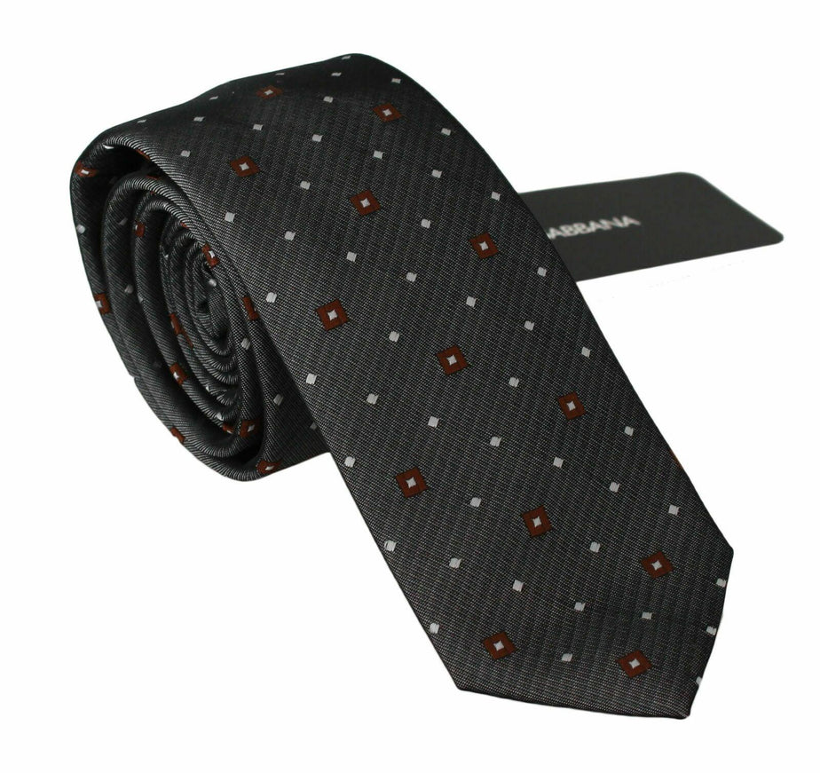 Dolce & Gabbana Gray Patterned Classic Mens Slim Necktie - Ellie Belle