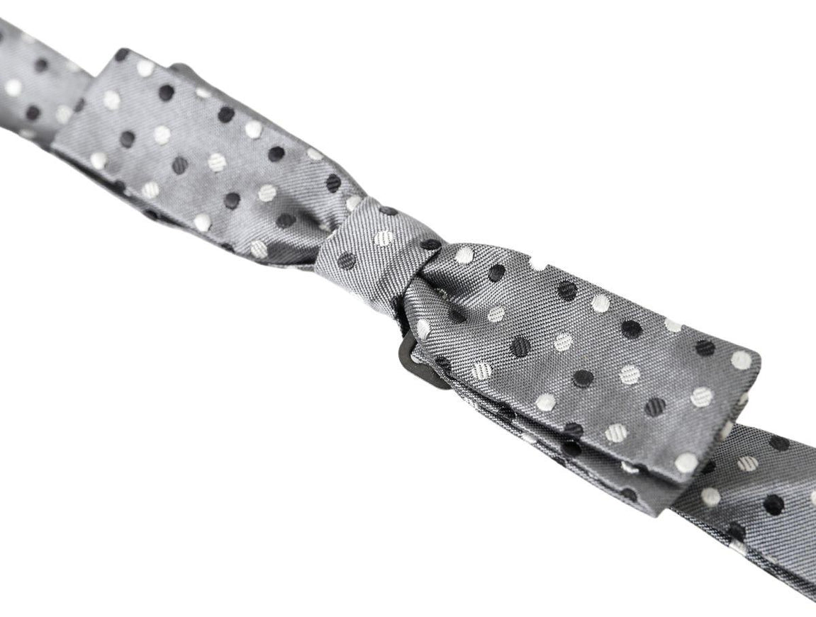 Dolce & Gabbana Gray Polka Dot Silk Adjustable Men Neck Papillon Bow Tie - Ellie Belle