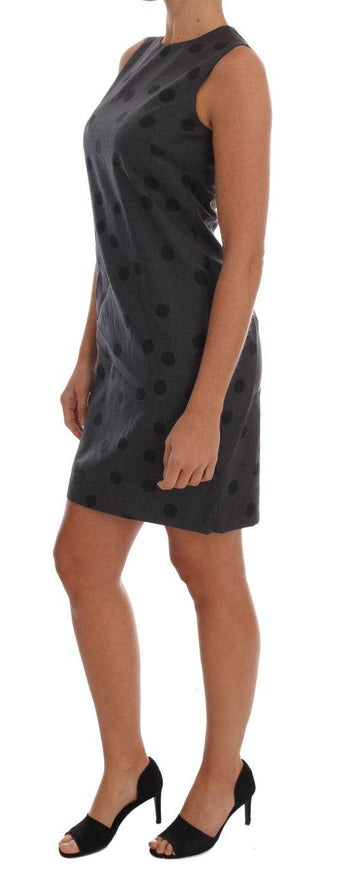 Dolce & Gabbana Gray Polka Dotted Sheath Wool Dress