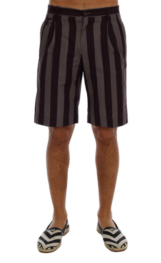 Dolce & Gabbana Gray Purple Striped Cotton Shorts - Ellie Belle