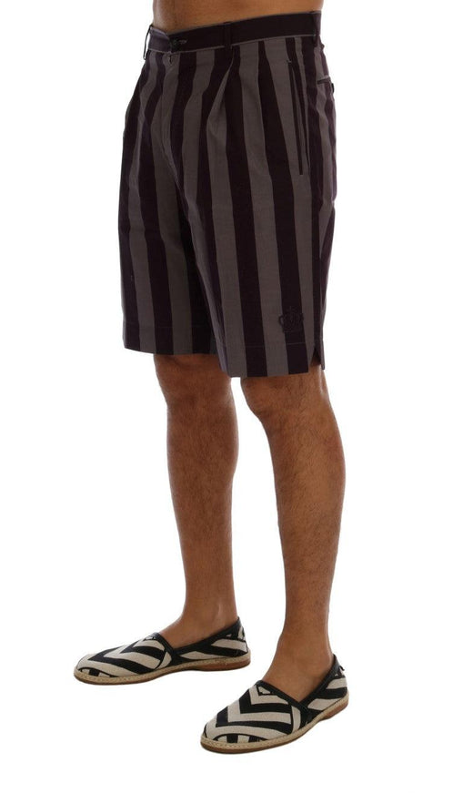 Dolce & Gabbana Gray Purple Striped Cotton Shorts - Ellie Belle