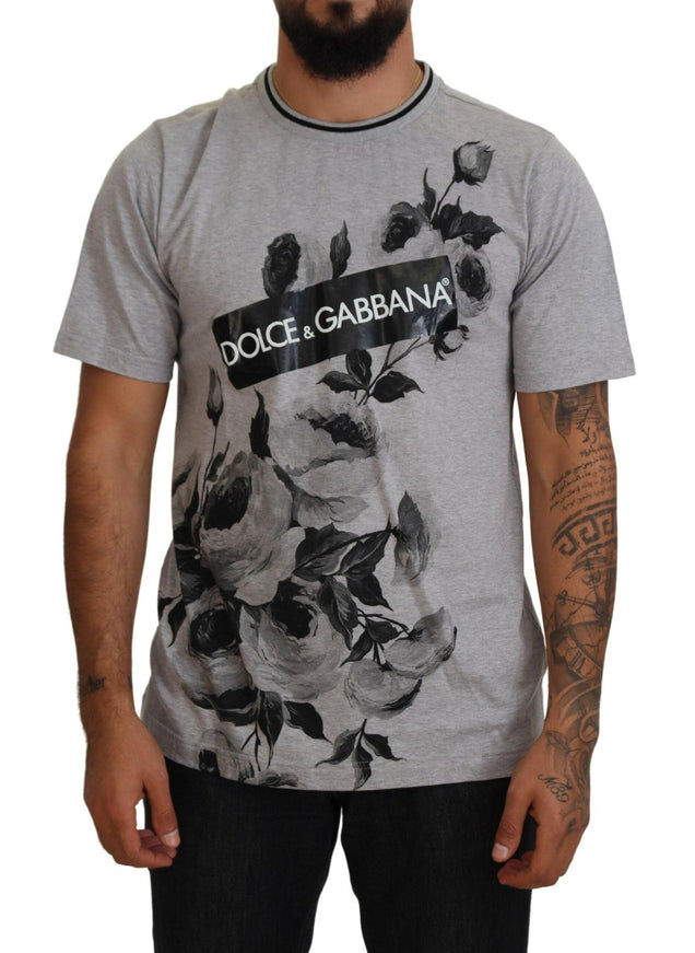 Dolce & Gabbana Gray Roses Crewneck Short Sleeve T-shirt - Ellie Belle