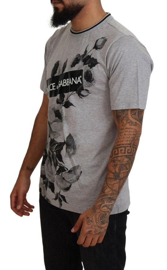 Dolce & Gabbana Gray Roses Crewneck Short Sleeve T-shirt - Ellie Belle