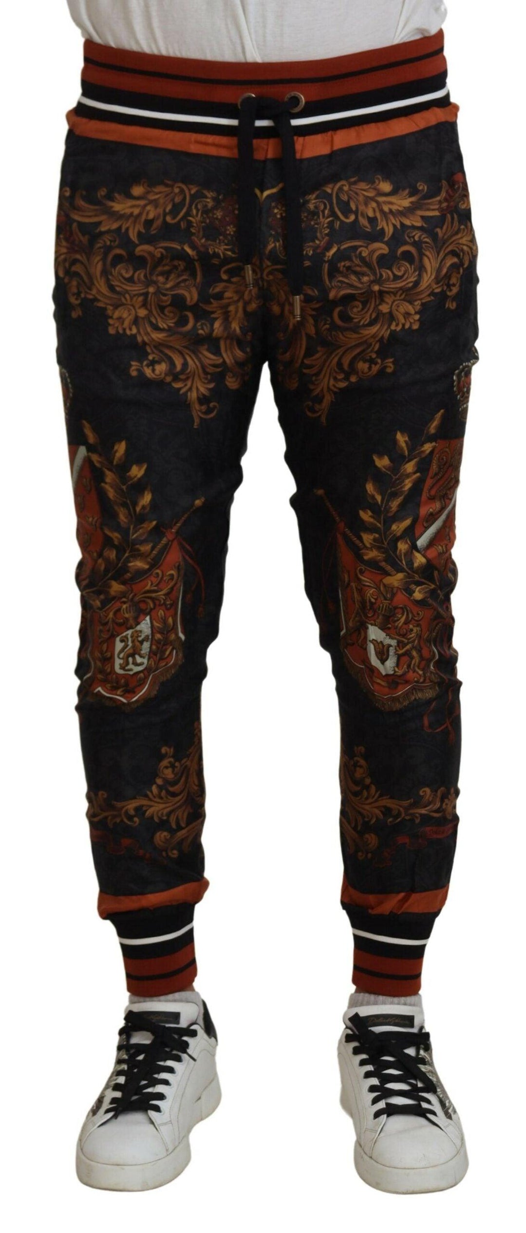 Dolce & Gabbana Gray Silk Baroque Crown Trousers Sport Pants - Ellie Belle