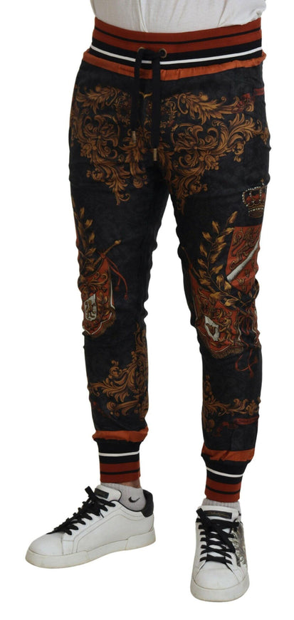 Dolce & Gabbana Gray Silk Baroque Crown Trousers Sport Pants - Ellie Belle