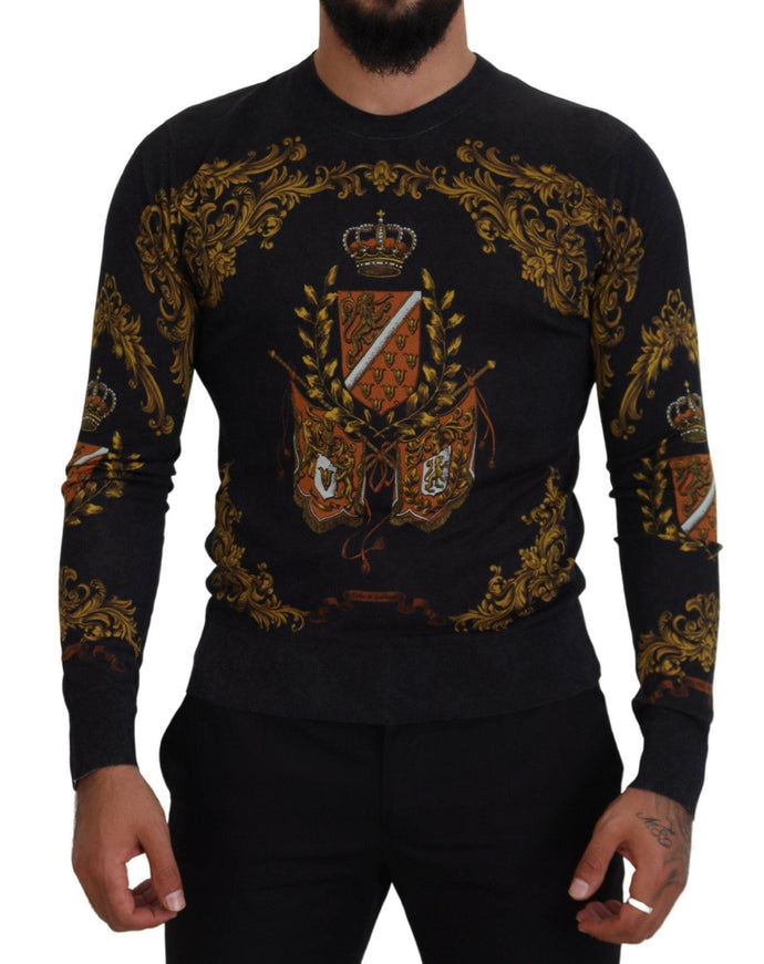 Dolce & Gabbana Gray Silk Baroque Medal Motive Sweater - Ellie Belle