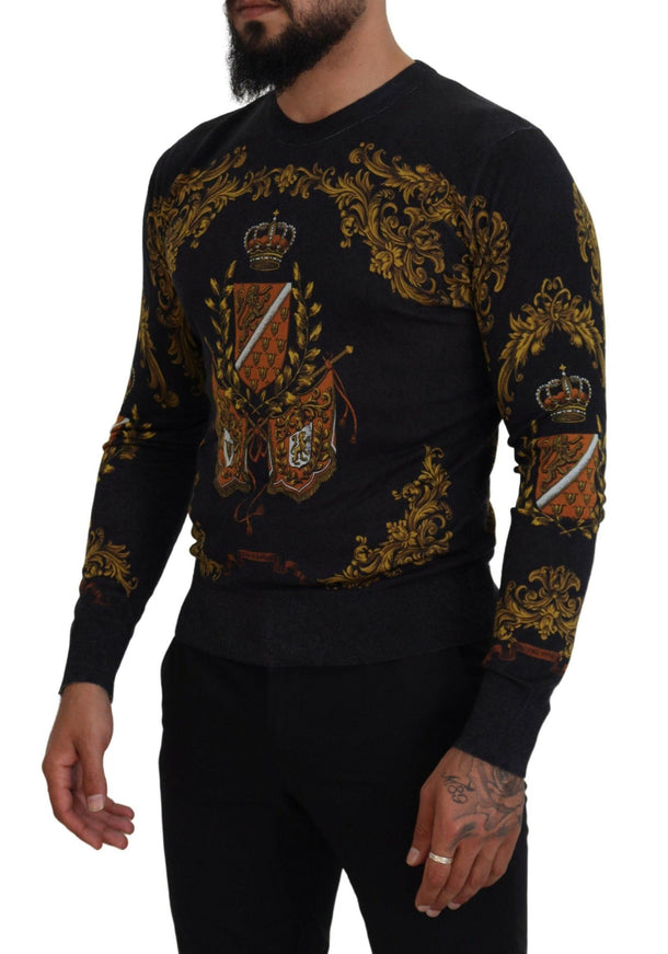 Dolce & Gabbana Gray Silk Baroque Medal Motive Sweater - Ellie Belle