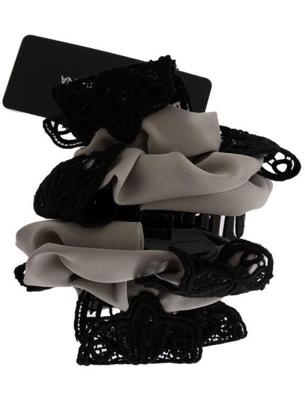 Dolce & Gabbana Gray Silk Black Lace Hair Claw