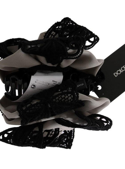 Dolce & Gabbana Gray Silk Black Lace Hair Claw