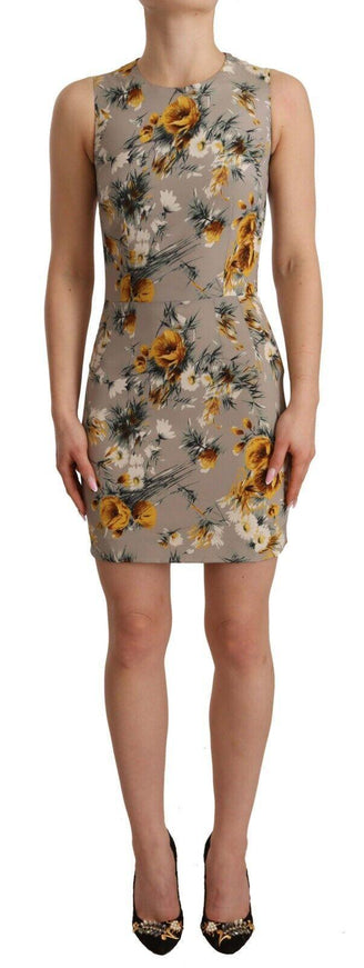 Dolce & Gabbana Gray Silk Stretch Floral Sheath Mini Dress - Ellie Belle