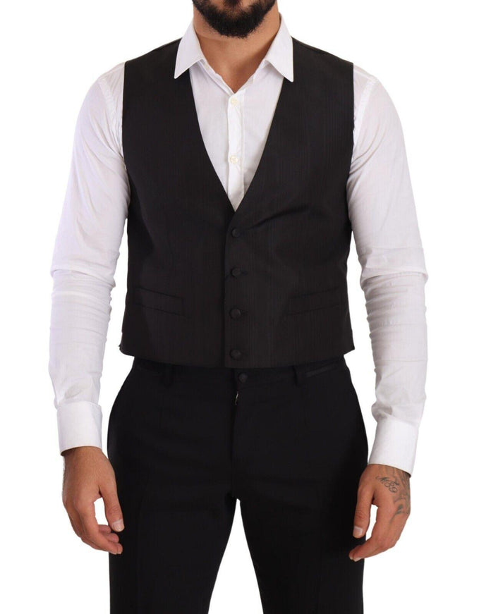 Dolce & Gabbana Gray Silk Slim Fit Waistcoat Formal Vest - Ellie Belle