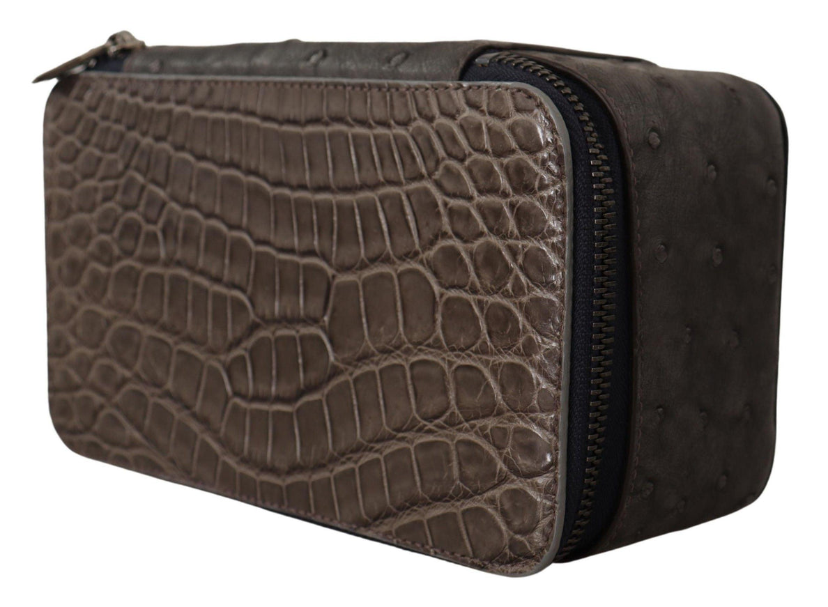 Dolce & Gabbana Gray Skin Leather Vanity Case Toiletry Shaving Bag - Ellie Belle