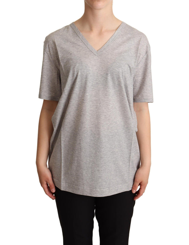 Dolce & Gabbana Gray Solid 100% Cotton V-neck Top T-shirt - Ellie Belle
