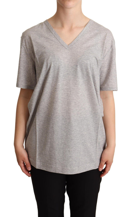 Dolce & Gabbana Gray Solid 100% Cotton V-neck Top T-shirt - Ellie Belle