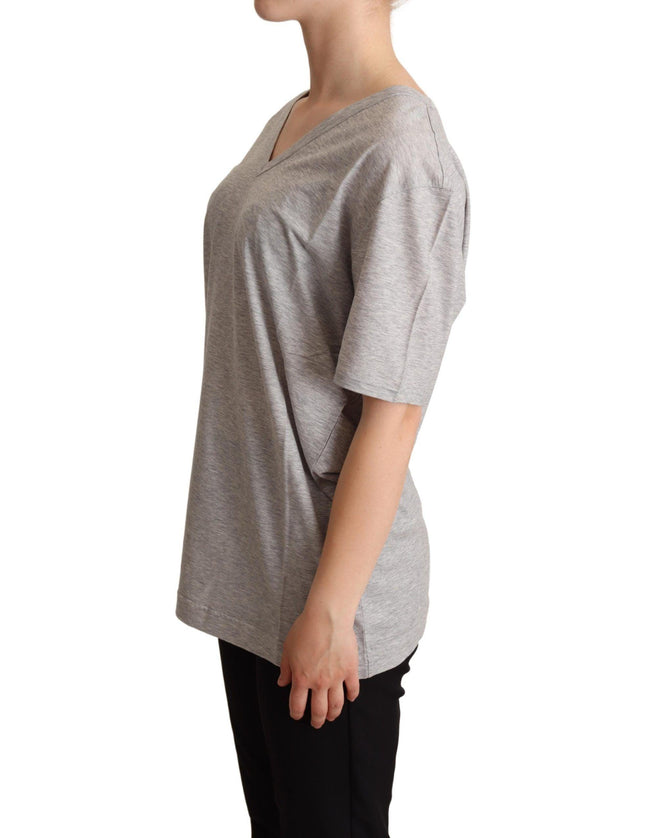 Dolce & Gabbana Gray Solid 100% Cotton V-neck Top T-shirt - Ellie Belle