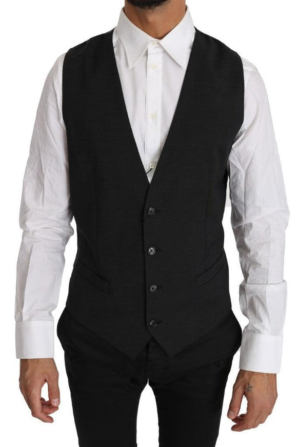 Dolce & Gabbana Gray Solid 100% Wool Waistcoat Vest - Ellie Belle