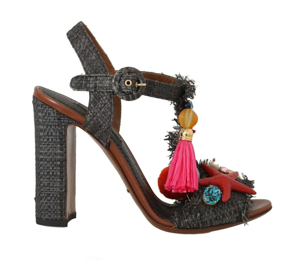 Dolce & Gabbana Gray Straw MARINA Sea Star Sandals - Ellie Belle