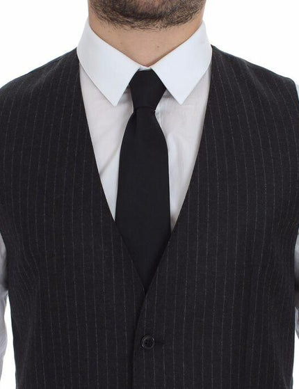Dolce & Gabbana Gray Striped Wool Logo Vest Gilet Vests - Ellie Belle