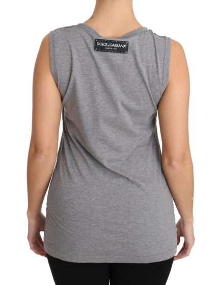 Dolce & Gabbana Gray Tank Top Crystal Sequined Heart T-shirt - Ellie Belle