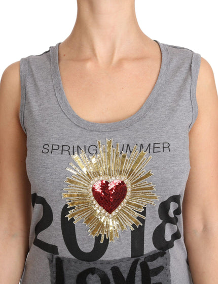 Dolce & Gabbana Gray Tank Top Crystal Sequined Heart T-shirt - Ellie Belle