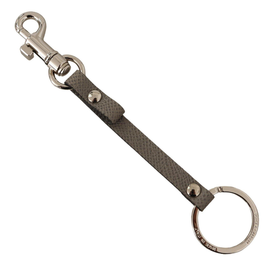 Dolce & Gabbana Gray Textured Leather Silver Metal Hook Keychain - Ellie Belle