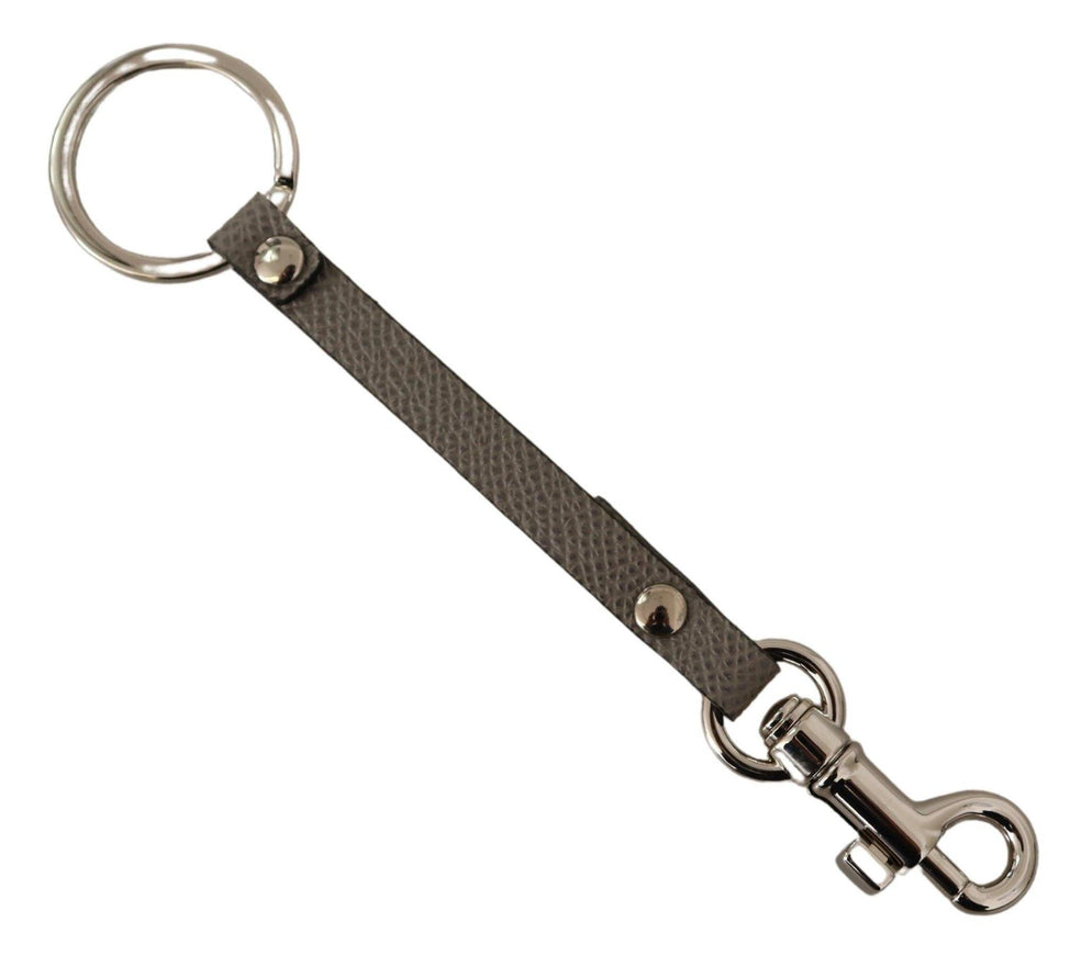 Dolce & Gabbana Gray Textured Leather Silver Metal Hook Keychain - Ellie Belle