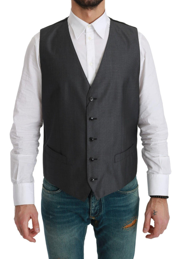 Dolce & Gabbana Gray Waistcoat Formal Stretch Wool Vest - Ellie Belle