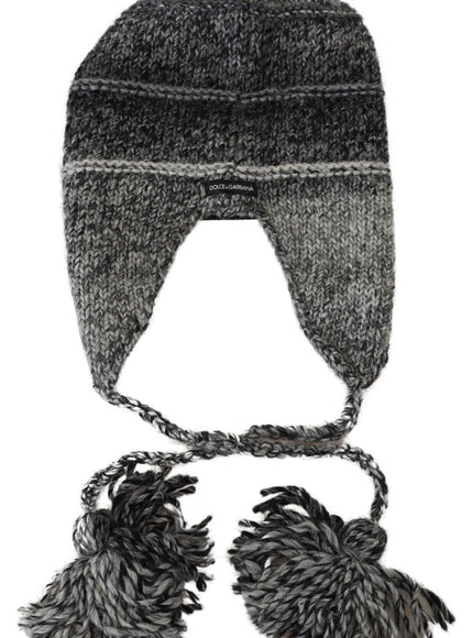 Dolce & Gabbana Gray Warm Fleece Ear Flaps Knit Beanie Hat