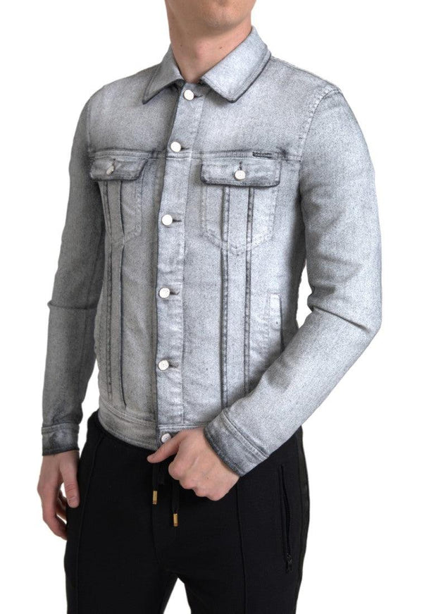 Dolce & Gabbana Gray Washed Cotton Stretch Denim Men Jacket - Ellie Belle