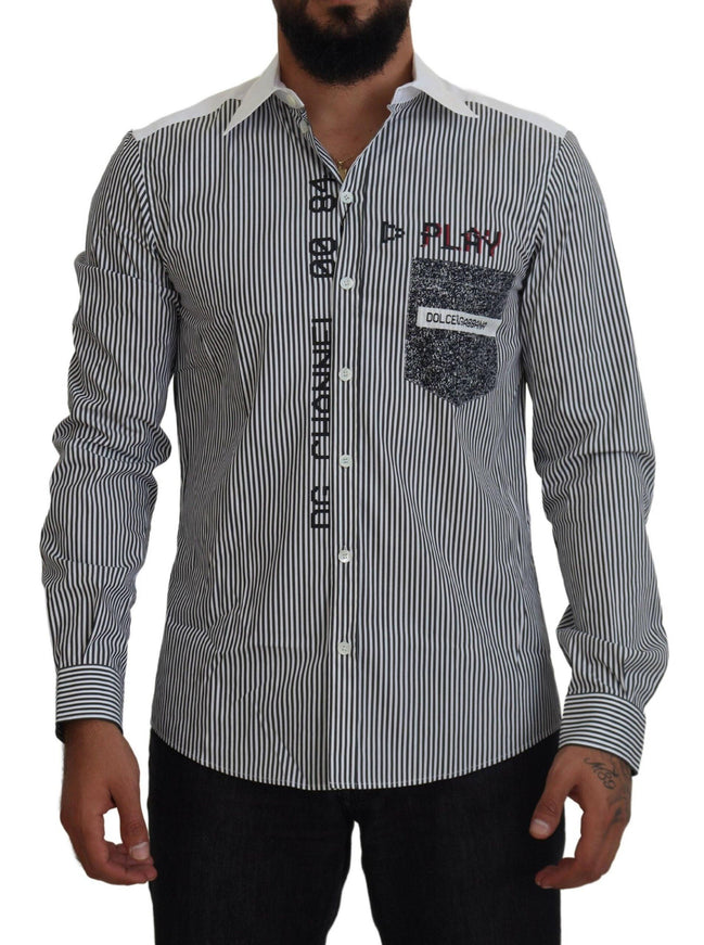 Dolce & Gabbana Gray White Striped Slim Fit Shirt - Ellie Belle