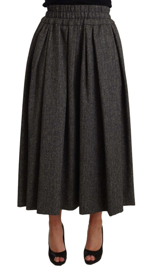 Dolce & Gabbana Gray Wool High Waist A-line PIECE Skirt - Ellie Belle