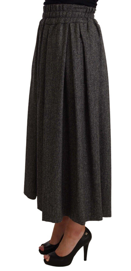 Dolce & Gabbana Gray Wool High Waist A-line PIECE Skirt - Ellie Belle