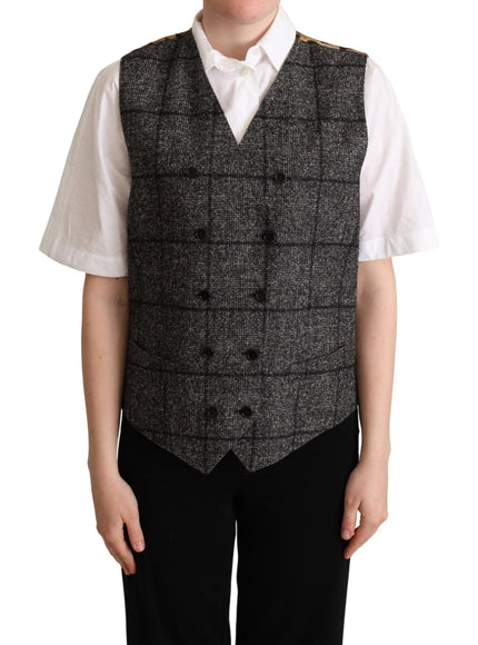 Dolce & Gabbana Gray Wool Leopard Print Waistcoat Vest - Ellie Belle