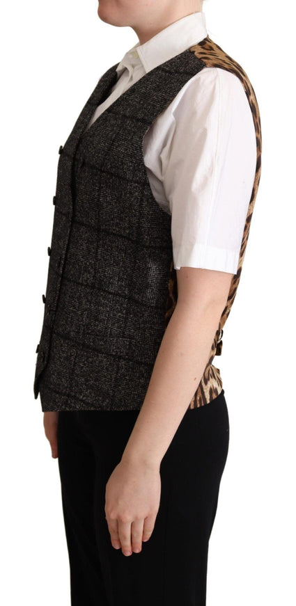 Dolce & Gabbana Gray Wool Leopard Print Waistcoat Vest - Ellie Belle