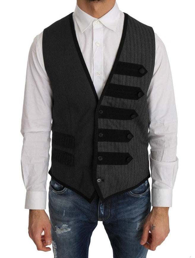 Dolce & Gabbana Gray Wool Patterned Slim Vest - Ellie Belle