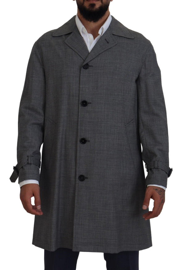 Dolce & Gabbana Gray Wool Plaid Long Trench Coat Jacket Trench Coat Jacket - Ellie Belle