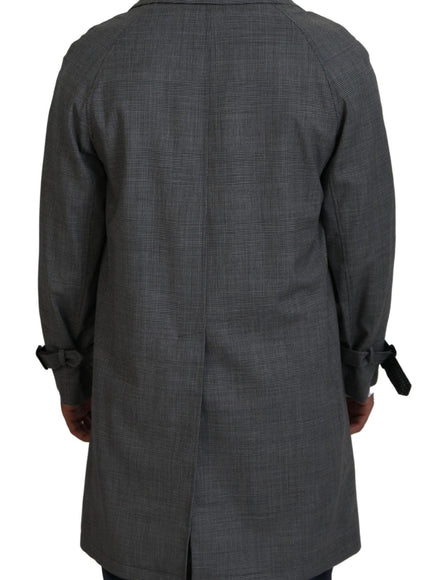 Dolce & Gabbana Gray Wool Plaid Long Trench Coat Jacket Trench Coat Jacket