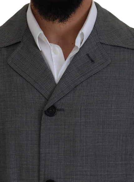 Dolce & Gabbana Gray Wool Plaid Long Trench Coat Jacket Trench Coat Jacket