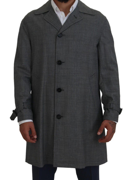 Dolce & Gabbana Gray Wool Plaid Long Trench Coat Jacket Trench Coat Jacket