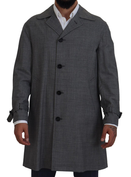 Dolce & Gabbana Gray Wool Plaid Long Trench Coat Jacket Trench Coat Jacket