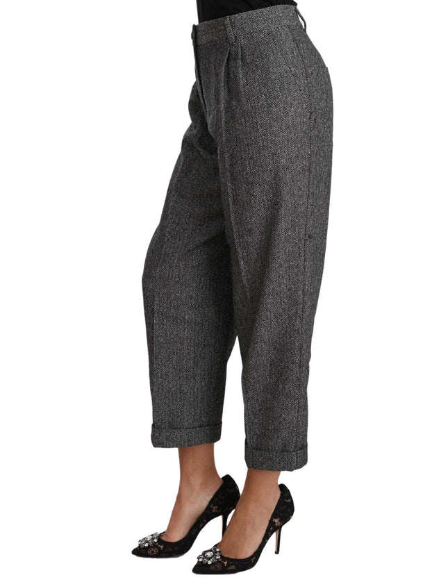 Dolce & Gabbana Gray Wool Pleated Cropped Trouser Pants