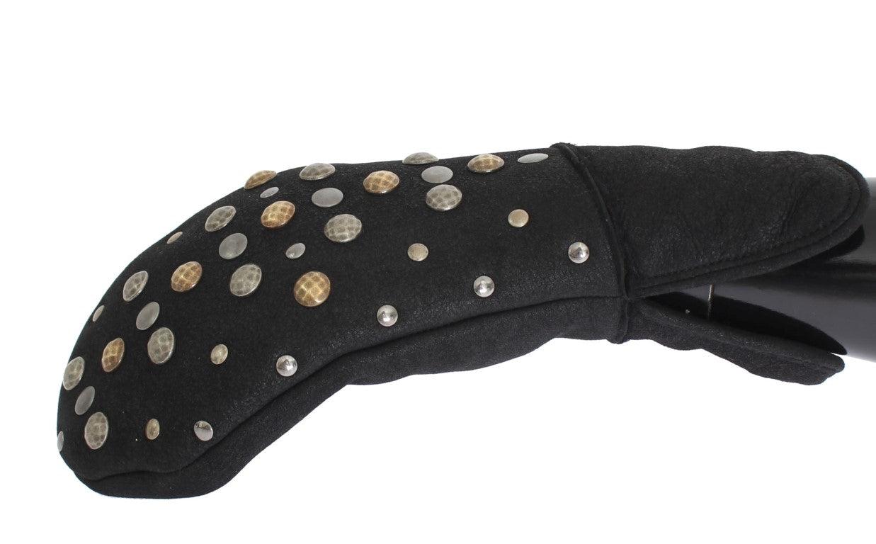 Dolce & Gabbana Gray Wool Shearling Studded Gloves - Ellie Belle